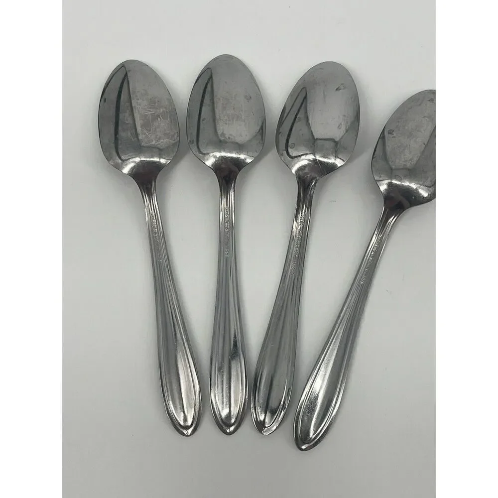 Oneida Parade Stainless Glossy Outline Thor Teaspoons 6” Set Of 4